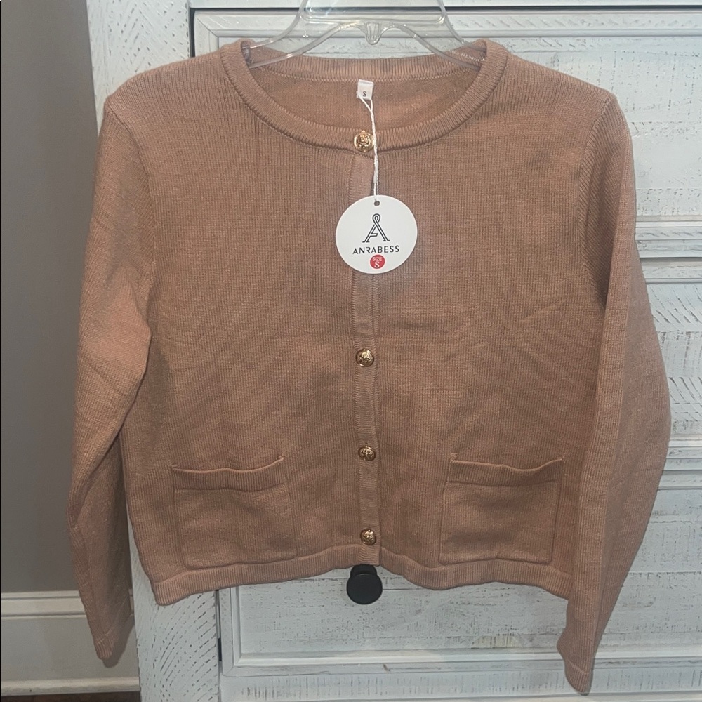 Anravess taupe Cardigan with Gold Buttons-NWT